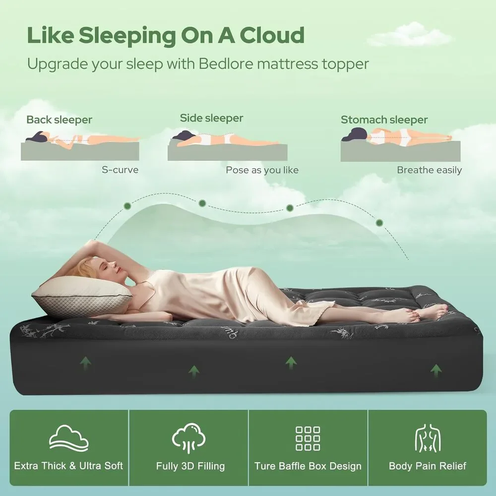 BEDLORE King Mattress Topper Viscose Bamboo, Thick Pillow Top Pad, Fit 6